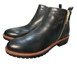 Tommy Hilfiger Black Leather Booties with Gold Accent